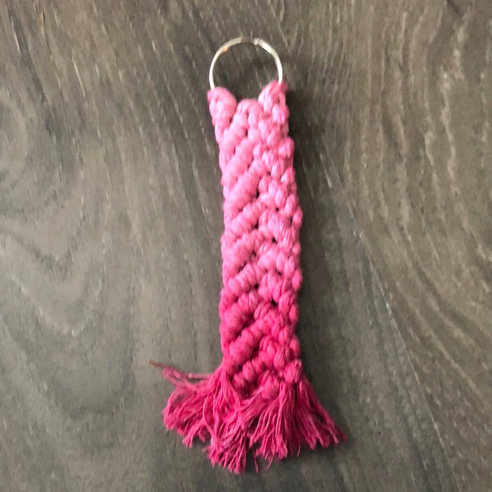 Hand crafted pink macrame key chain